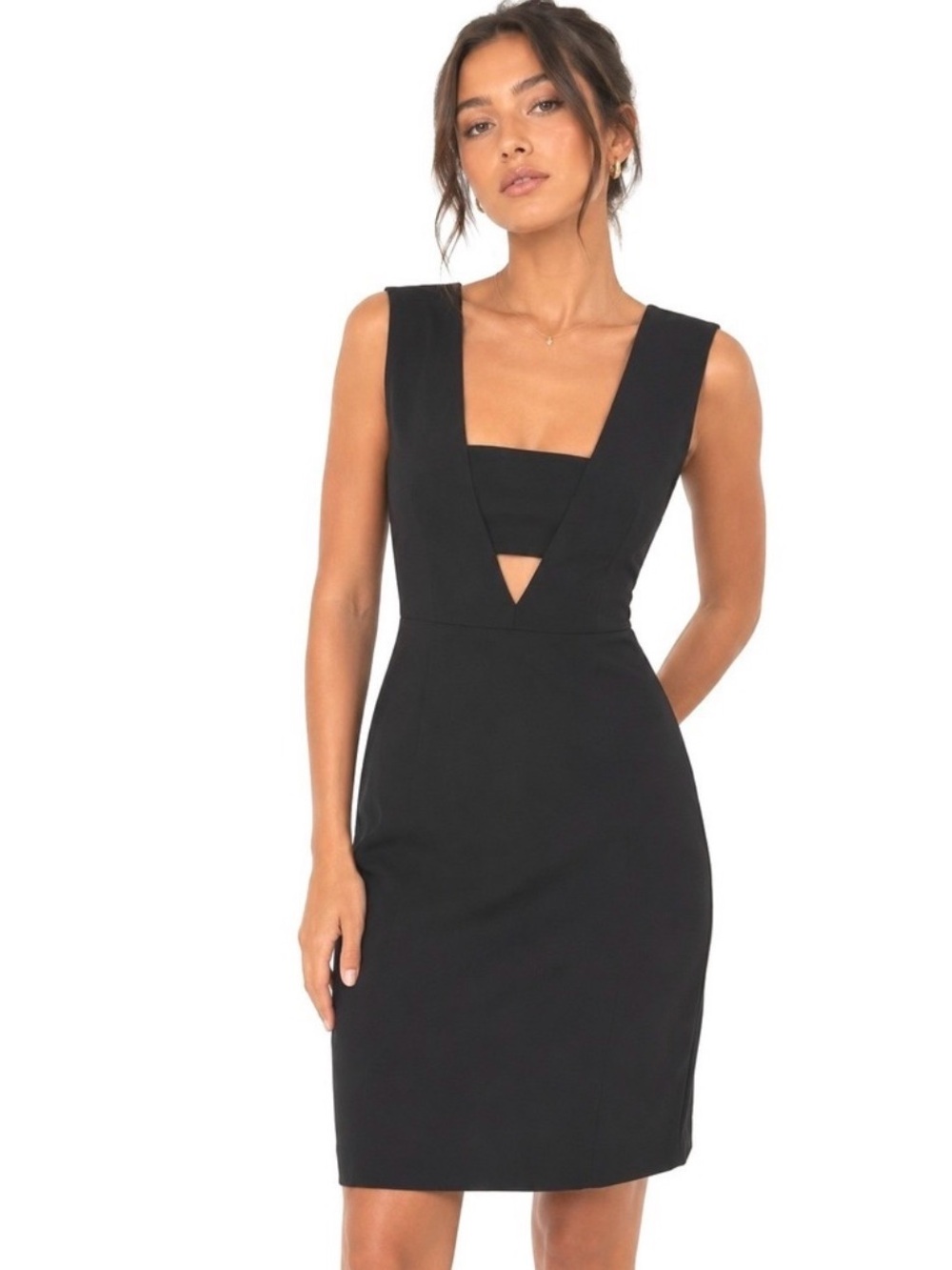 Tobi Black Deep V-Neck Cutout Sheath Dress